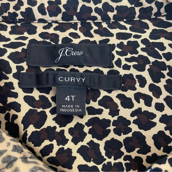 J Crew Curvy Leopard Print Button Up Blouse 4T Cotton Long Sleeve Office Career - Picture 3 of 13